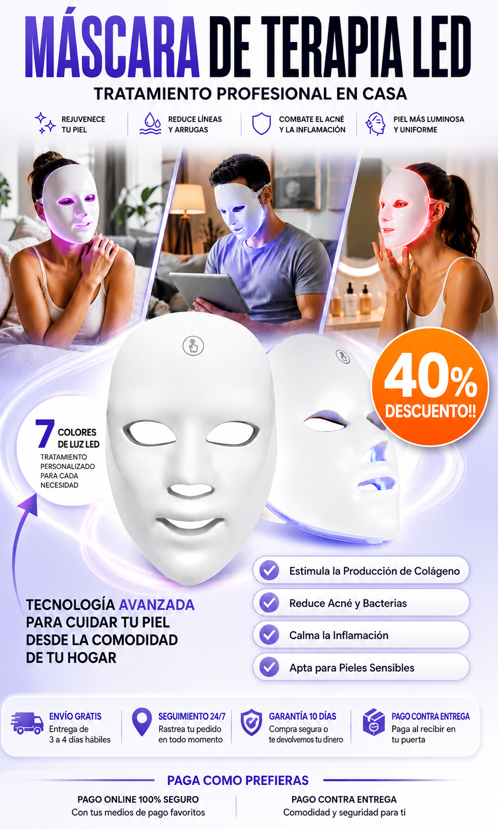 Mascara Facial LED + Jabon con Acido Hialurónico + EBOOK PERSONALIZADO